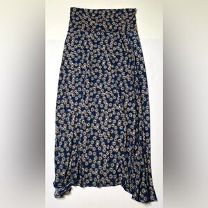 Lula Roe Elegant Blue Maxi Skirt with Floral Design size large